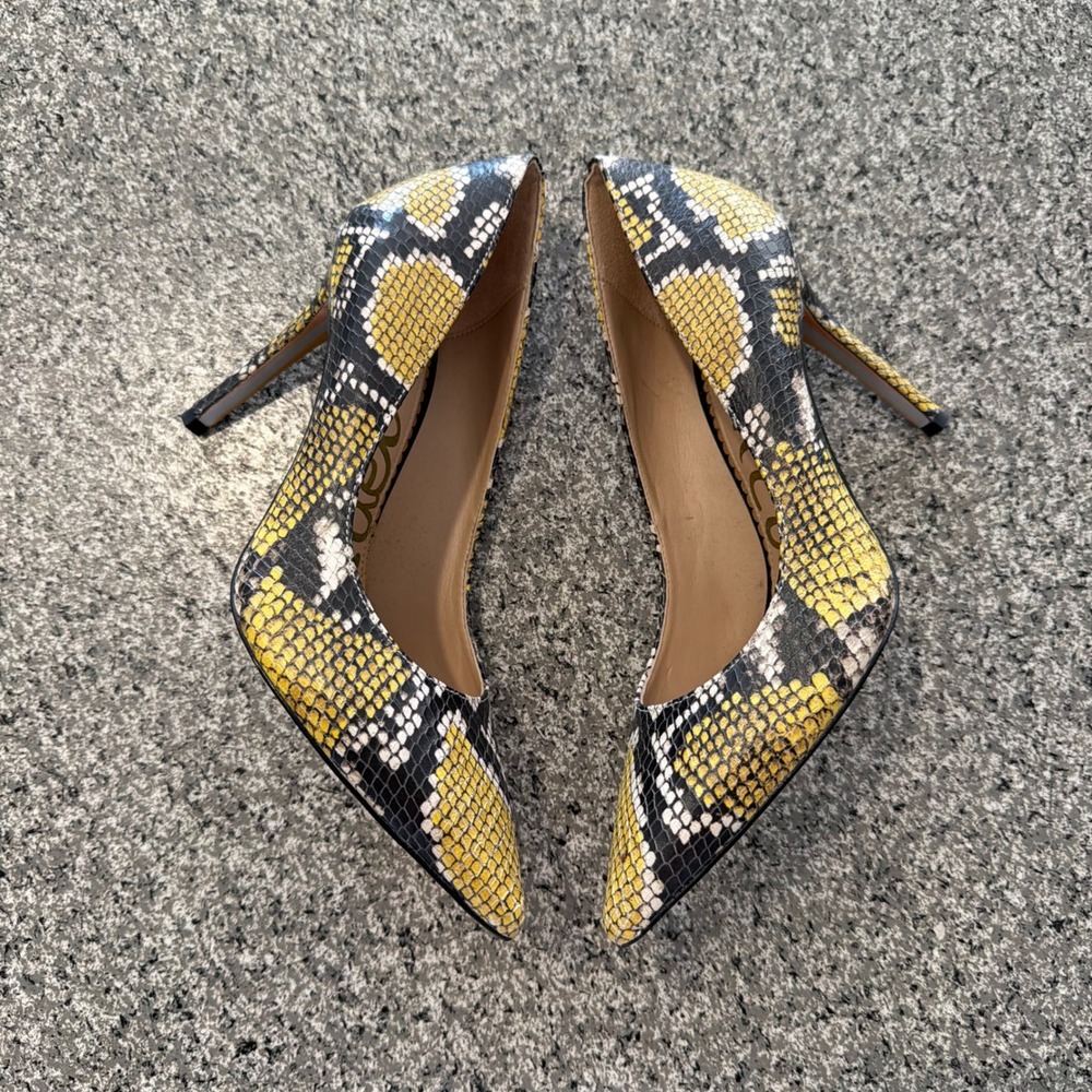 Sam Edelman Hazel Yellow Snakeskin Leather Pointed Toe Pumps Stiletto Size 6M